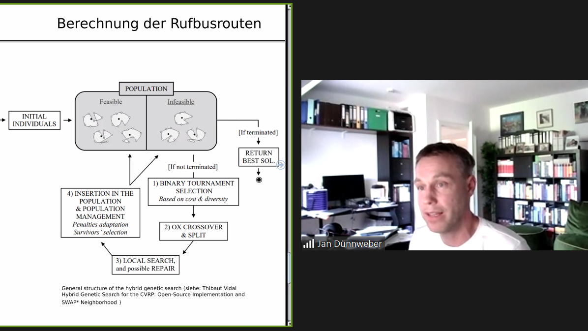 Prof. Jan Dünnweber erläuterte die mathematischen Grundlagen zur Berechnung der Rufbusrouten.