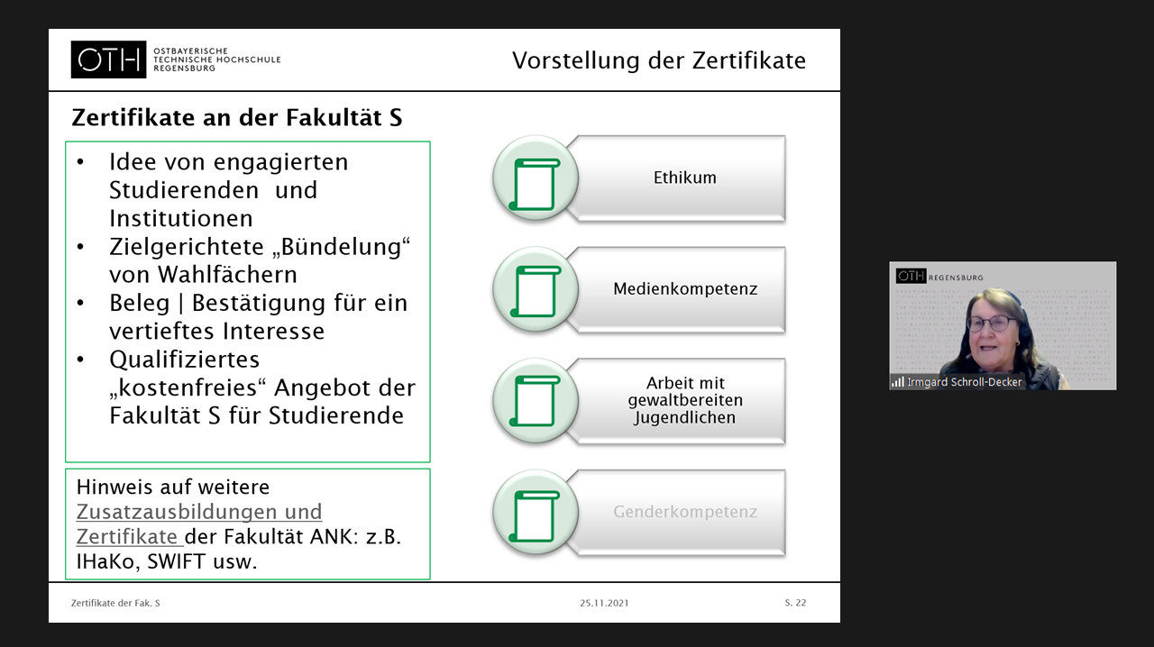 Fachstudienberaterin Prof. Dr. Irmgard Schroll-Decker erläutert die Vorteile von Zusatzqualifikationen, die im Studium erworben werden können.