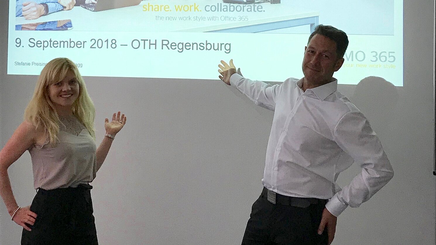Stefanie Preisinger und Jürgen Hagg von der Continental AG bei ihrem Gastvortrag an der OTH Regensburg im Oktober 2018.