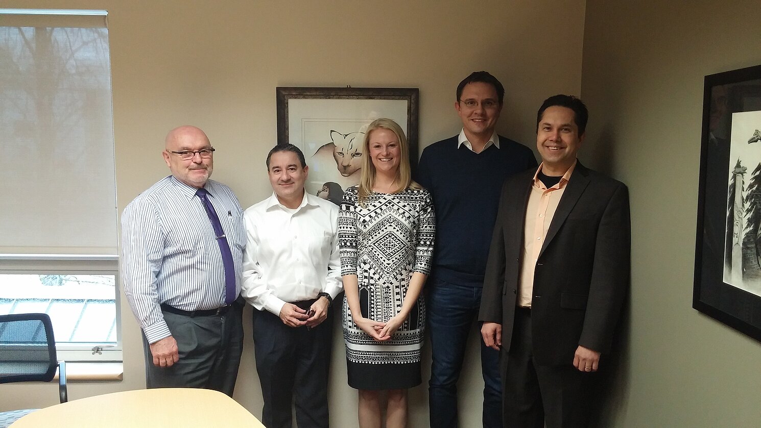 Zu Besuch an der KPU Kwantlen Polytechnic University (von links): Wayne Tebb (Dean), Prof. Dr. Luis Villalba (Vice Dean), Anita Hamm (International Office), Prof. Dr. Markus Westner (OTH Regensburg) und Prof. Dr. Marcelo Machado (KPU). 