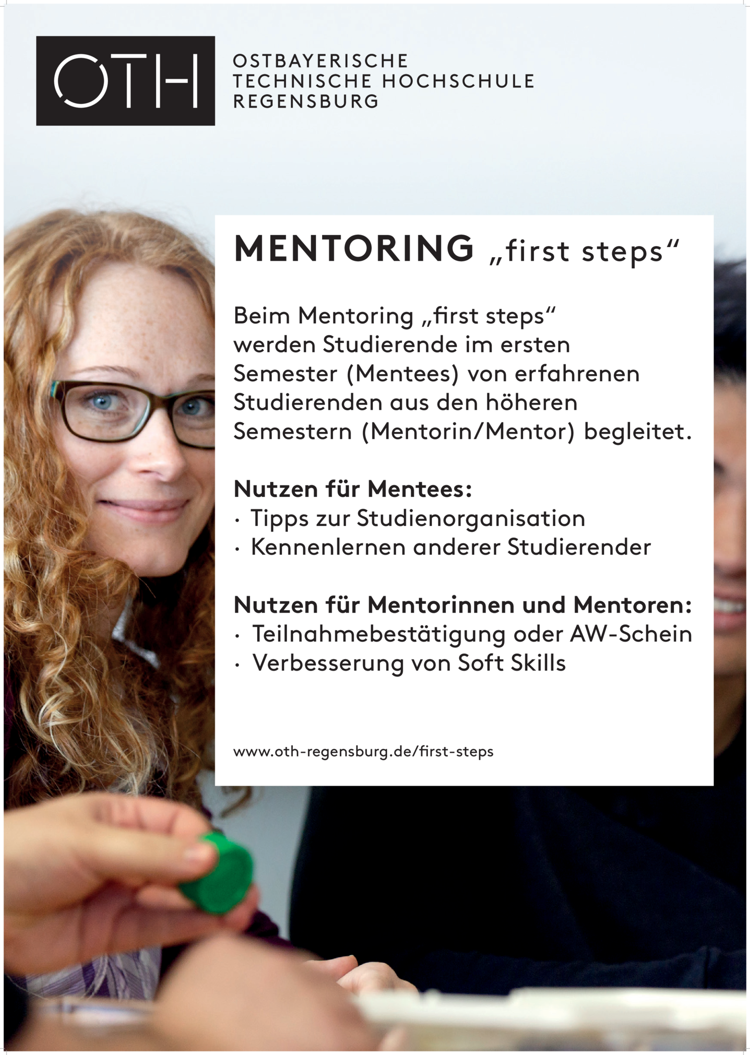 Das Poster zum Mentoring-Programm „first steps“ an der OTH Regensburg.