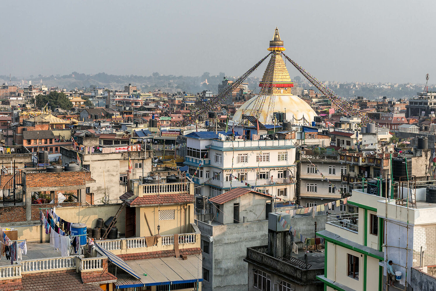 Der Stupa in Bodnath, fotografiert im November 2014, noch vor dem Erdbeben in Nepal, das sich 2015 ereignete.