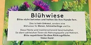 Beschilderung der Blühwiesen (Aufstellung noch 2023). Foto: Petra Faldum