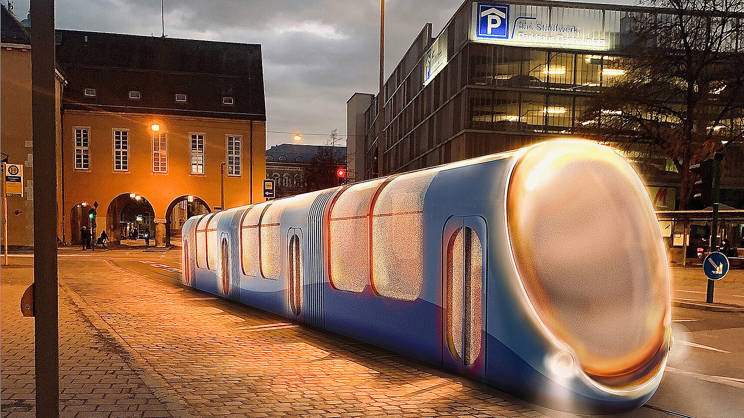„Happy Tram“: So stellt sich Industriedesign-Studentin Nina Schwendner die neue Regensburger Stadtbahn vor. Foto: OTH Regensburg/Nina Schwendner