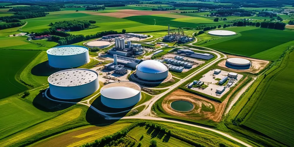 Aerial View of Green Fields and Sustainable Infrastructure for Bio-Fuel Production