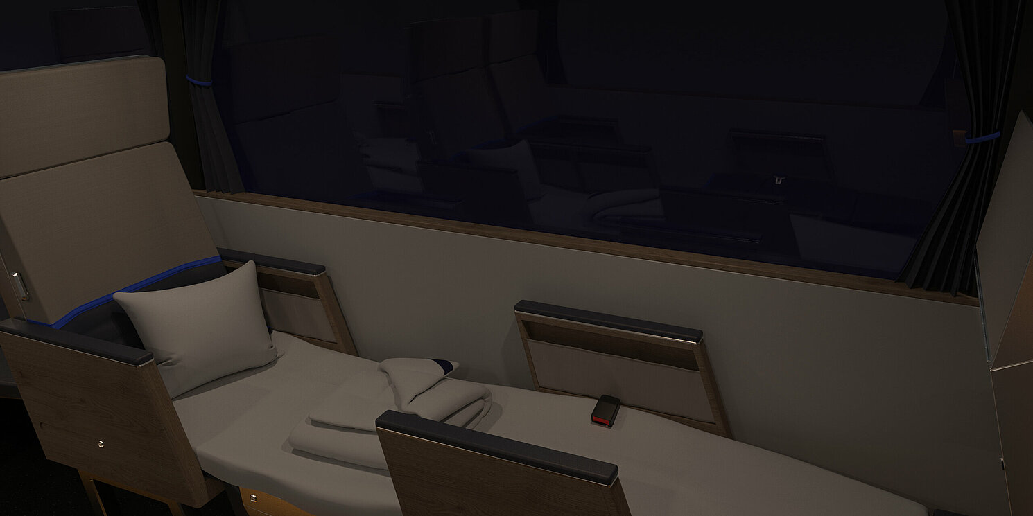 So sieht im Konzept „night:switch“ das Oberdeck mit ausgeklapptem Schlafplatz aus. Foto: Manuel Müller