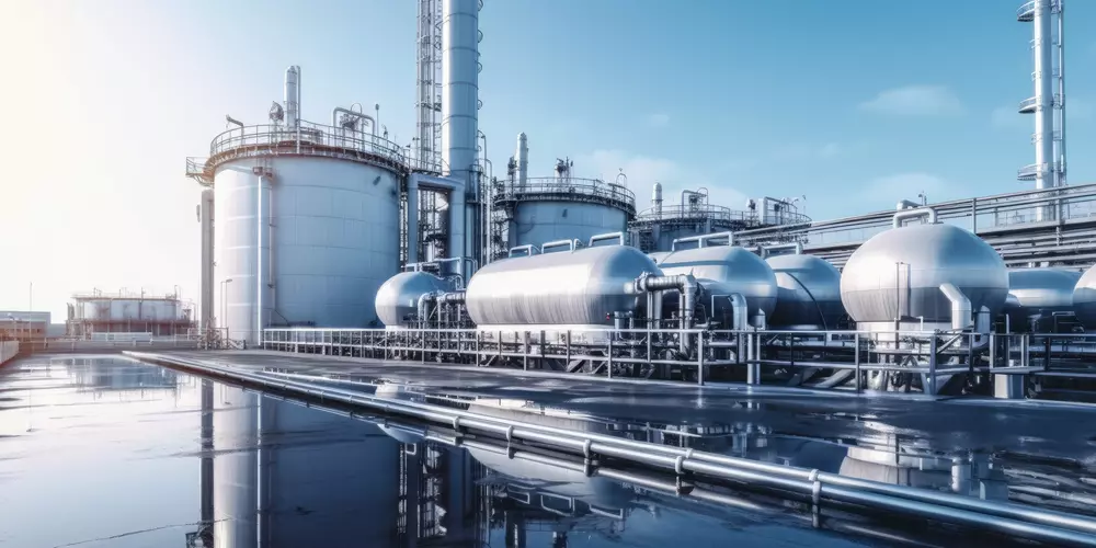 Hydrogen power plant, large steel tanks and pipes