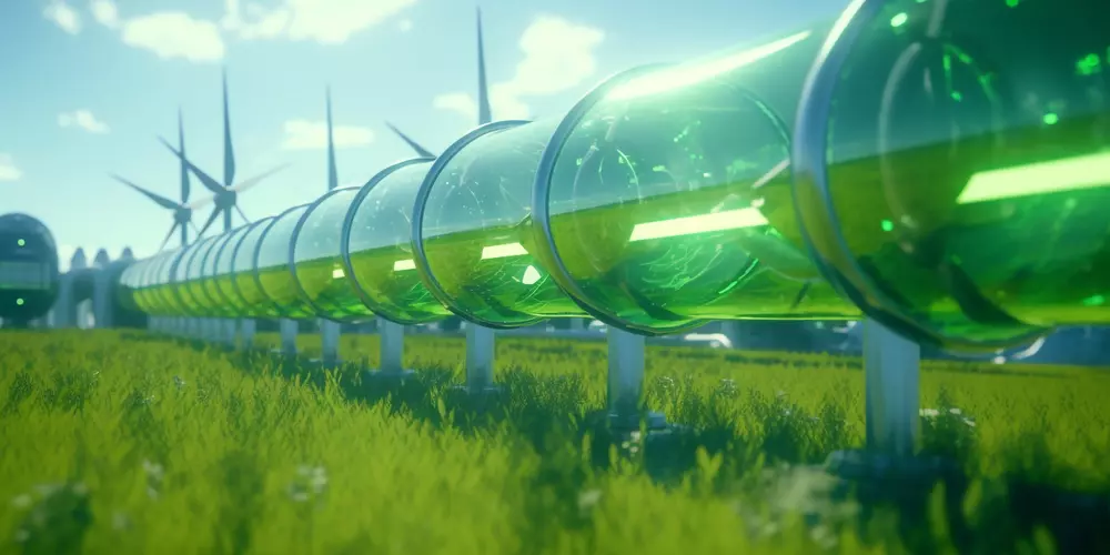 hydrogen pipeline with wind turbines in the background