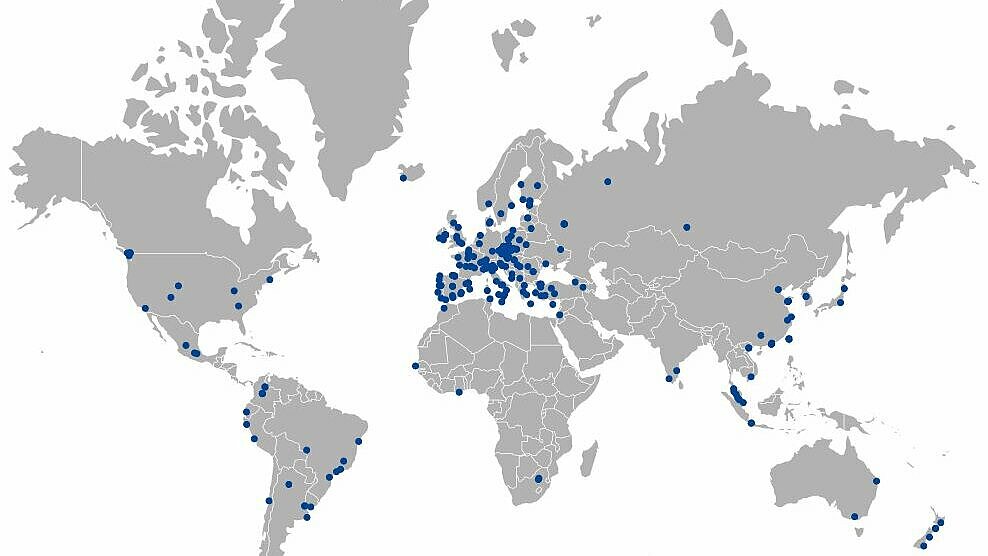 Eine interaktive Weltkarte unterstützt Studierende bei der Auswahl einer internationalen Partnerhochschule für ein Studiensemester im Ausland – ein Resultat des Projekts "Internationalisierung 2.0".