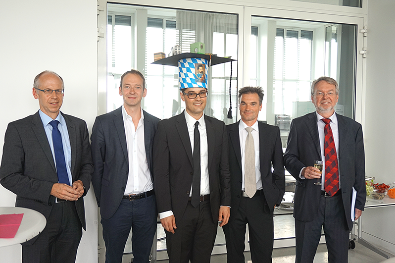 v.l.n.r.: Dritter Prüfer Prof. Dr. Uwe Rüppel, TU Darmstadt, Erstprüfer Prof. Dr. André Borrmann, TU München, Promovend Mathias Obergrießer, Zweitprüfer Prof. Dr. Thomas Euringer, OTH Regensburg, Vorsitzender Prof. Dr. Ernst Rank, TU München