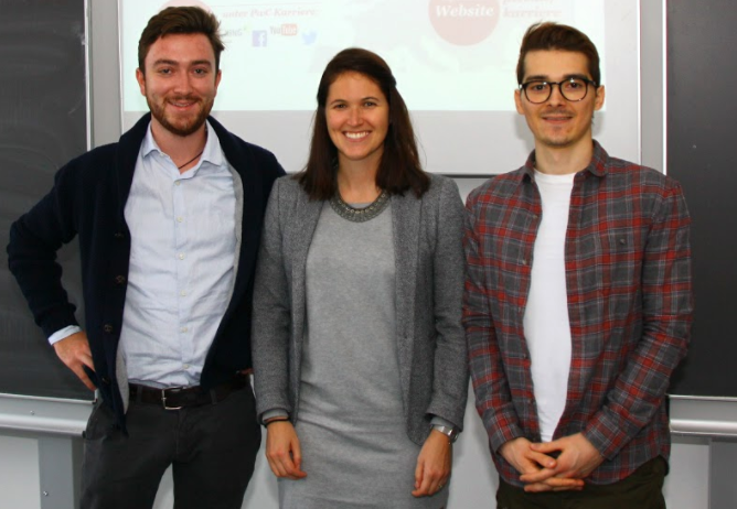 (von links) Jonas Roth, FEB-Alumni-Beauftragter, Marion Obermeier, Risk Management Consultant bei PwC, Martin Rambach, FEB-Alumni-Beauftrager.